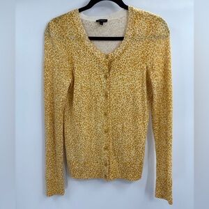 Talbots Cotton Angora Blend Golden Yellow cheetah leopard Cardigan Sweater Small